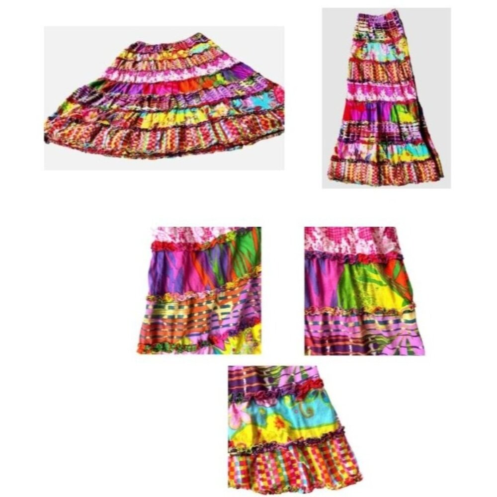 Vintage Sandy Starkman Skirt Small Multicolor Tiered Ruffle Hippie Festive READ - Picture 8 of 12
